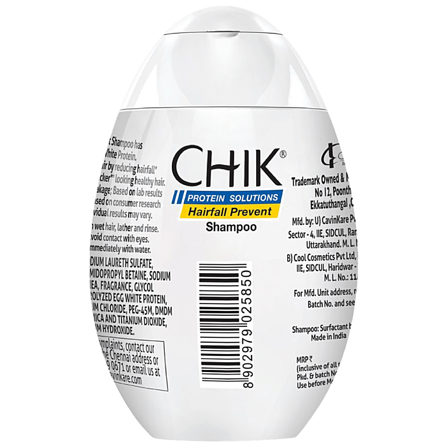 Chik Protein Solutions Hairfall Prevent Shampoo - With Egg White, For Thick & Healthy Hair, For Men & Women, 175 Ml