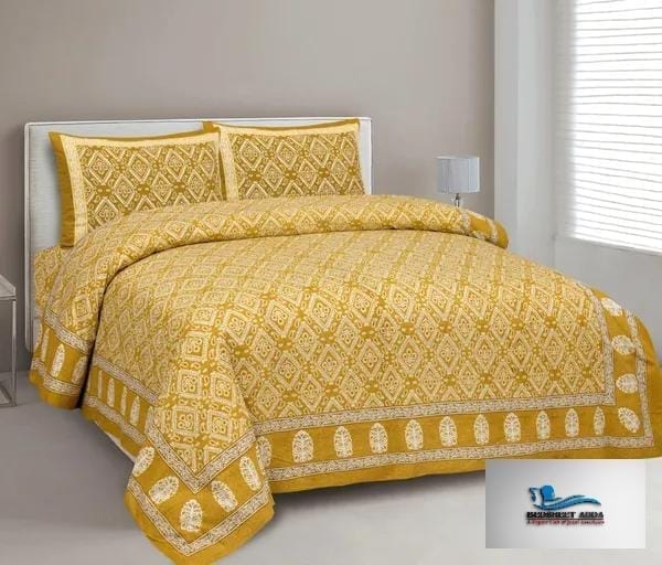 3001-Hometrade India-Standard King Size (90*108 Inches)-Buy Pure Cotton Jaipuri Printed Flat King Size Double Bedsheet With 2 Matching Pillow Cover