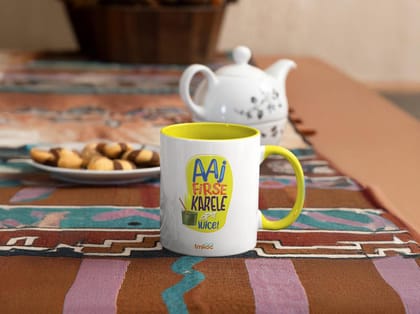 Taarak Mehta Ka Ooltah Chashmah|Ceramic Printed White Coffee Mug 325ML|Coffee Mug Inner and Handle Yellow Color