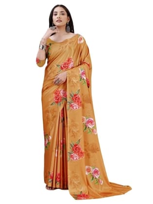 Women's Crepe Digital Print Saree With Unstitched Blouse 5.5Mtr (Mustard)-PID54618