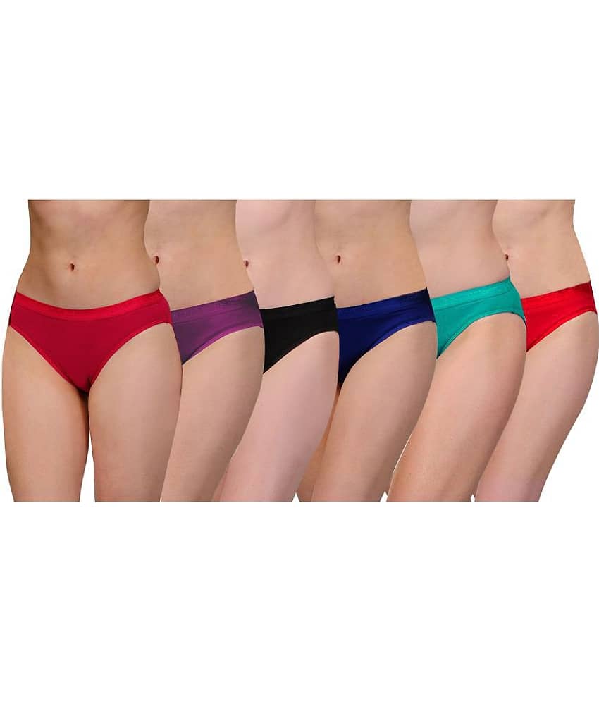 Softskin Pack of 6 Cotton Lycra Women's Bikini Panties ( Multi Color )
