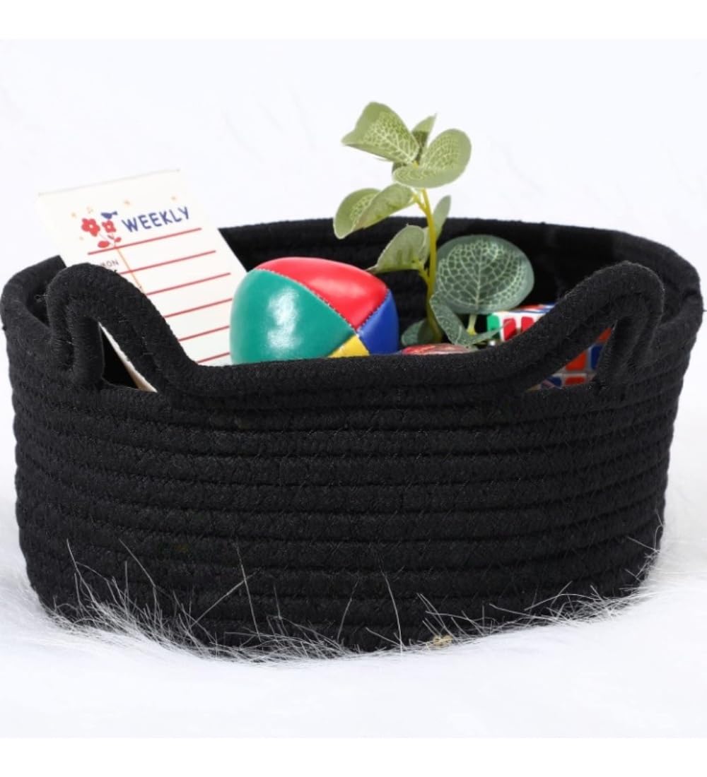 Generic Cotton Pack Of_1 Cat Basket 8x4 Inch Storage Basket For Clothes (Black)-PID66407