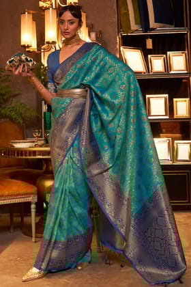 Surfie Green and Blue Kanjivaram Silk Saree