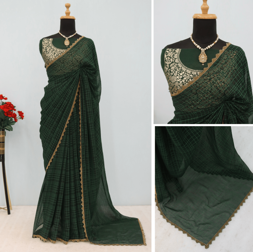 Women partywear hevy lace border saree with embriodey work Blouse