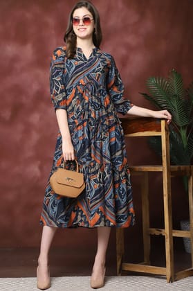 Multi Color Abstract Printed Chanderi Premium Ethnic Dress-S