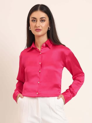 Magenta Regular Fit Summer Satin Shirt-S