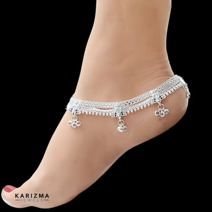 Real Sterling Silver Indian Designer heavy Bridal pajeb women Pink White CZ Anklet Ankle Pair 10.7"