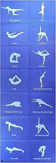 Eurotex Travel Yoga Mat Non Slip Foldable Portable Gym Mat Fitness Training Pilates Exercise Mat Workout for Women Men with Carry Bag | Yoga Mat With Pictures of Asanas (Blue)