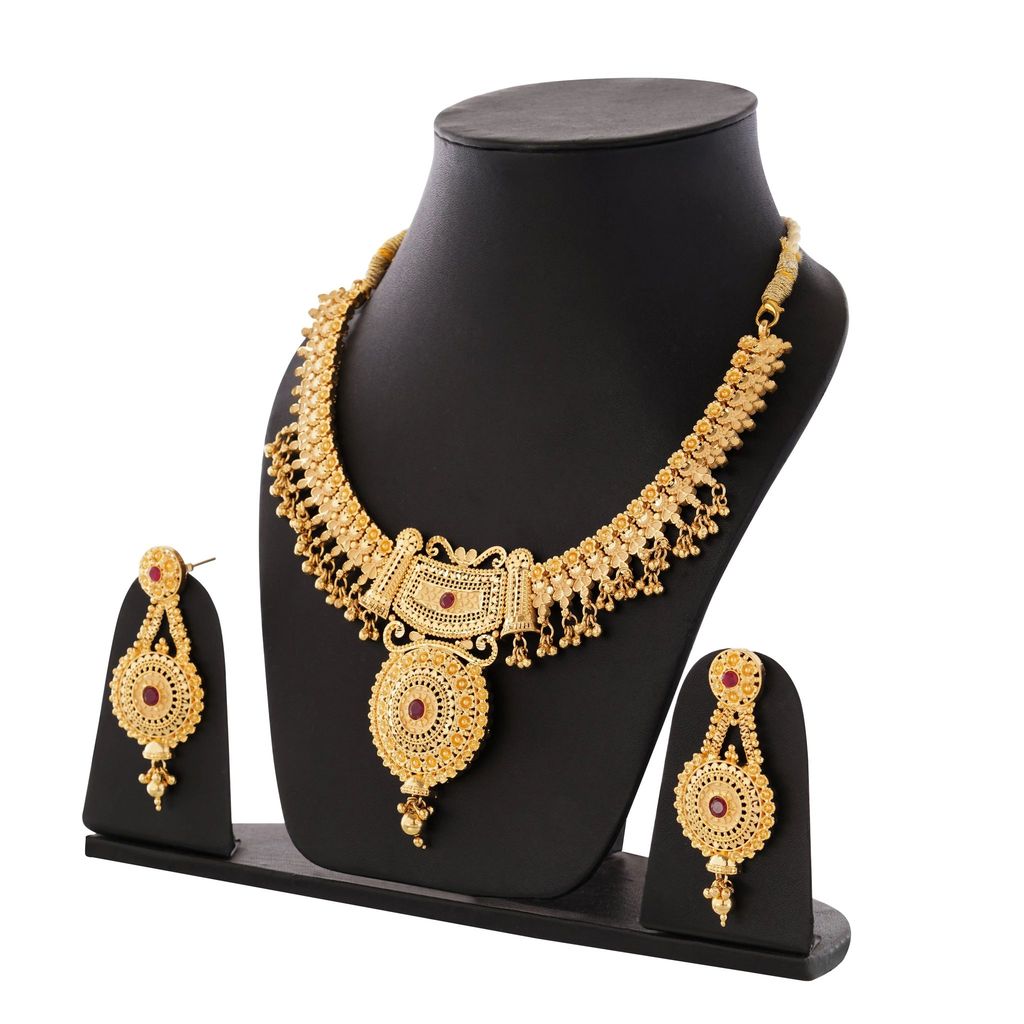 Luxurious South indian Gold-Plated Necklace and Earrings Set
