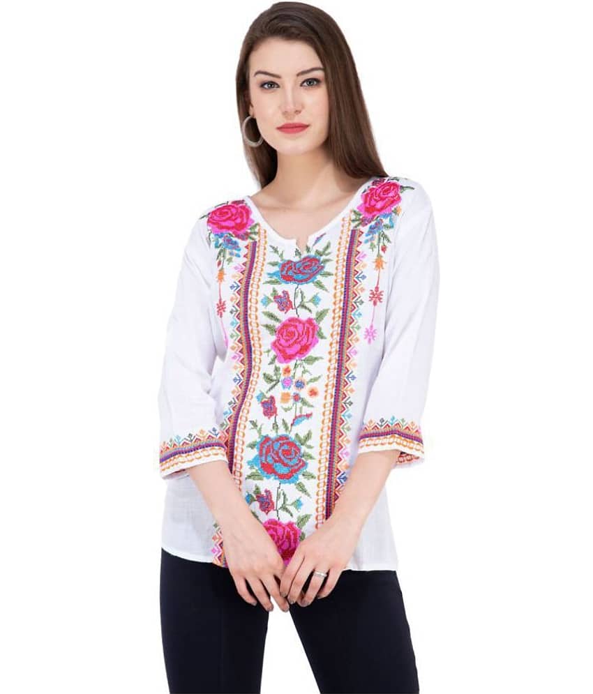 SAAKAA Women's Rayon Regular Top ( White )