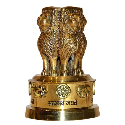 Brass Ashoka Stambh Table Decor Emblem � Vastu & Decorative Showpiece, Height : 5.4 Inch (FMAS670 E)