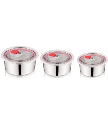 NanoNine - Vaccu Tight Steel Silver Food Container ( Set of 3 )