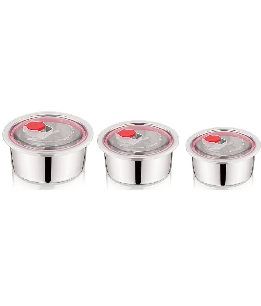 NanoNine - Vaccu Tight Steel Silver Food Container ( Set of 3 )