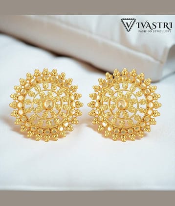 VIVASTRI Golden Stud Earrings ( Pack of 1 )
