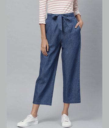 Yash Gallery - Blue Denim Regular Women's Casual Pants ( Pack of 1 )