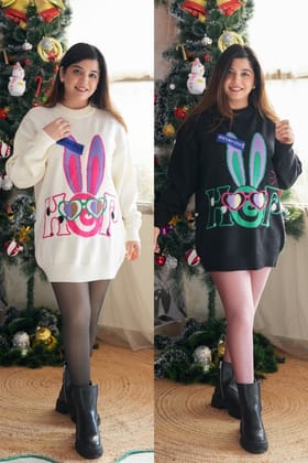 Jade Printed Quirky Sweater-White