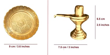 Gold Sacred Brass Lord Shivlingam With Intricate Embossed With Flower Design Plate Exclusive For Puja/Shivratri/Sawan Rituals Weight-(150+70Gm)