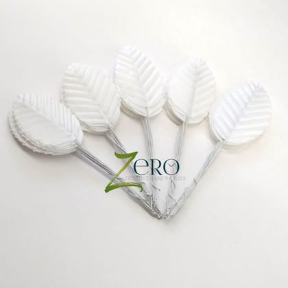 Bunch of 50 Pcs Hand Made Fabric Leaves - White Color