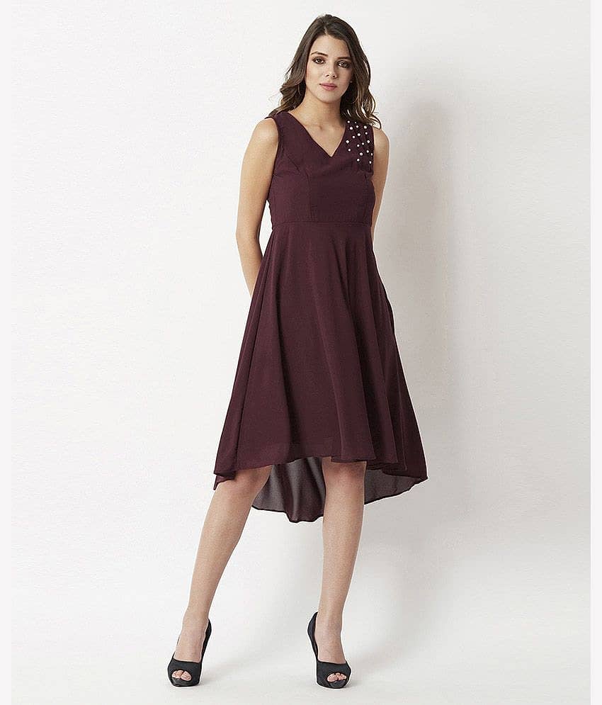 Miss Chase Women Georgette Fit & Flare Dress ( Maroon )