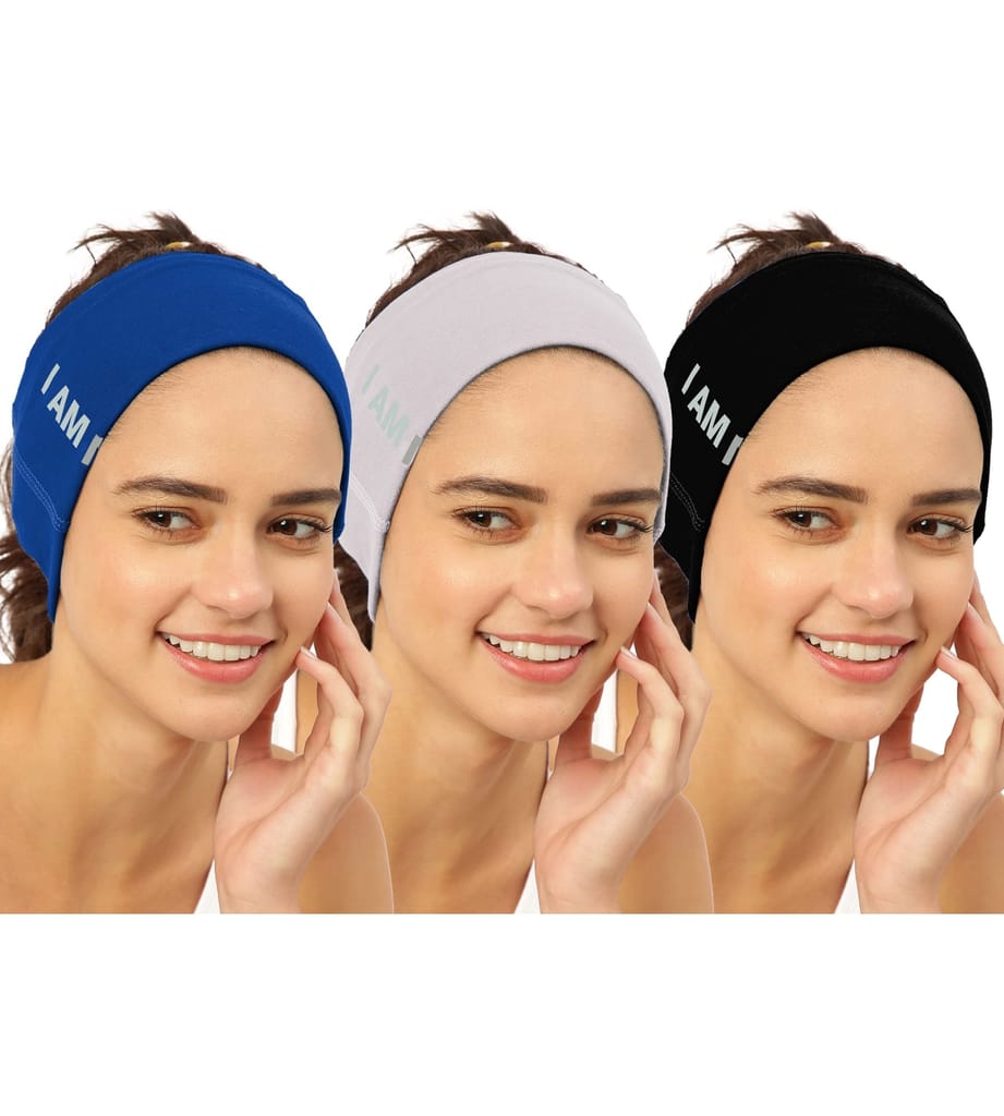 FREECULTR Unisex Bamboo Bandana, Anti Microbial Super Soft & Comfort Fit, Breathable Multipurpose Headband, Face Mask for Dust Protection and Sun - Size Printed Pack of 3-Black, Pilot Blue, Sand