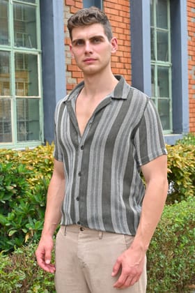 Euphoria - Textured Striped Shirt - Olive-S-38 / OLIVE