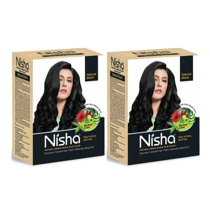 Nisha Henna Based Hair Color Natural Black 60g Pack of 2, Henna Powder Hair Color Dye Black Hair Colour