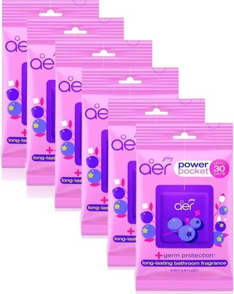 Godrej Aer Power Pocket Bathroom Fragrance - Berry Rush 10g (Pack of 6)