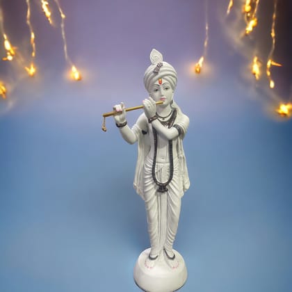 Standing Beautiful Krishna White Idol With Bansuri, Height- 30 Inches-Poly Resin