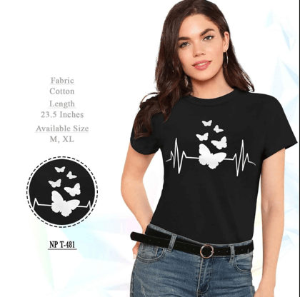 Caira London Stylish Heartbeat T-shirt - Black
