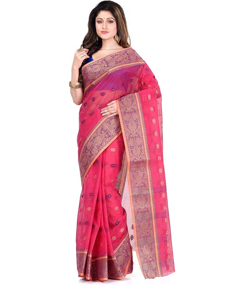 Desh Bidesh Cotton Blend Printed Saree Without Blouse Piece ( Red )