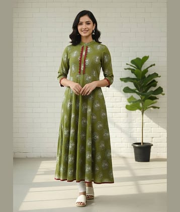 Yash Gallery Women Cotton Blend Printed Anarkali Kurti ( Green )