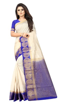 Women's Kanjivaram Silk Saree with Unstitched Blouse Piece (White, 5-6 Mtrs)
