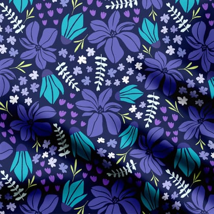 Blue Purple Meadow Floral-Cotton