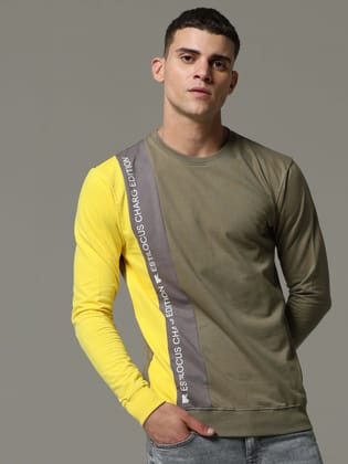 Charg Colorblock Olive Green Sweatshirt-S / Light Green