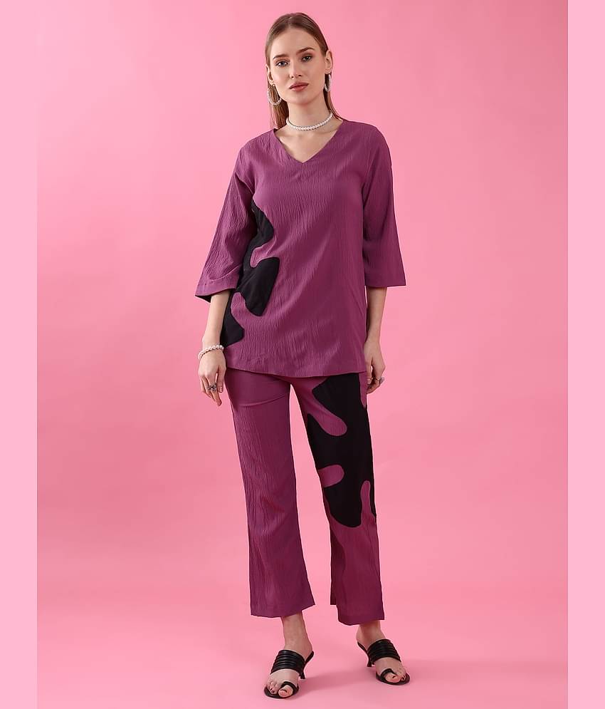 Sheetal associates Women Printed Top With Trousers Co-Ord Set ( Purple )