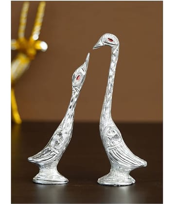 eCraftIndia Silver Kissing Swan Couple Handcrafted Decorative Figurine Showpieces