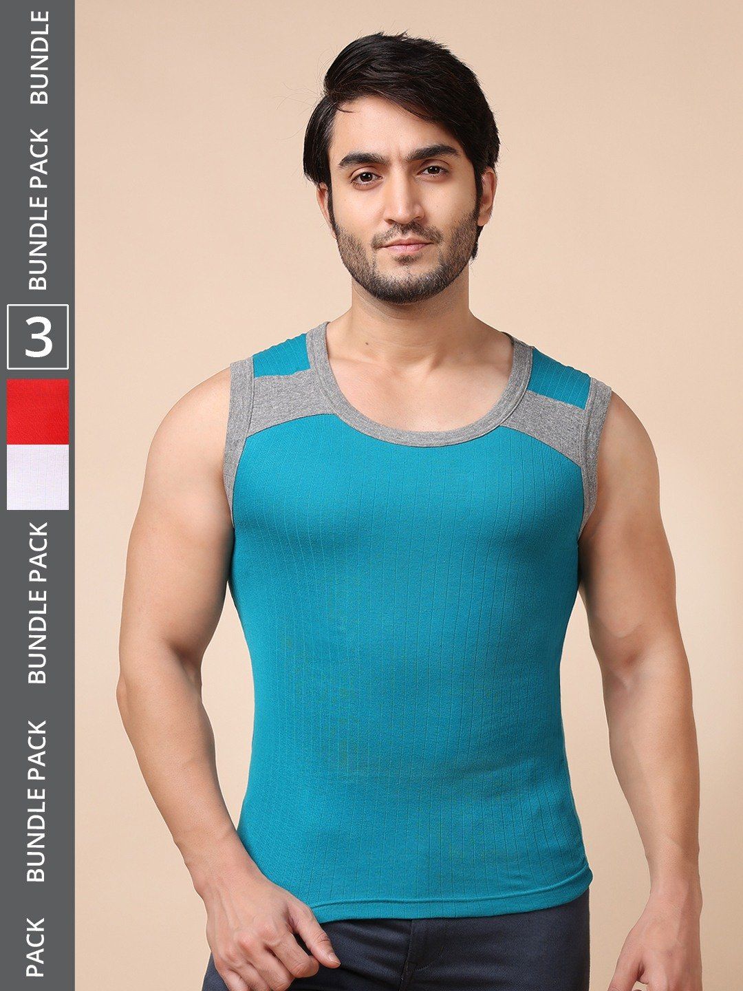 Men's Assorted Pack of 3 Solid Combed Cotton Racerback Styled Gym Vest