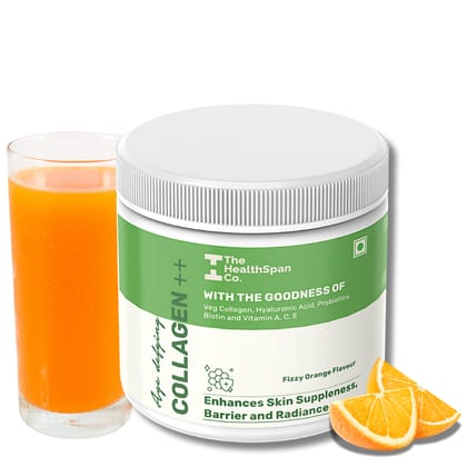The Healthspan Co. Vegan Collagen++ | Hydrolyzed Collagen | 250gm, 25 Serves, Orange Flavour-50 serves