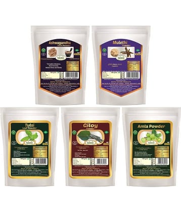 Biotic Ashwagandha, Mulethi, Tulsi, Giloy and Amla Powder 500 gm Pack of 5