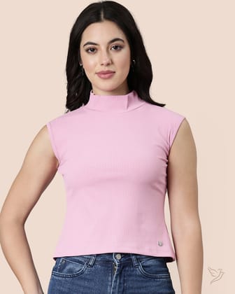 Sleeveless Ribbed Tee - Pale Pink-XS / Pale Pink