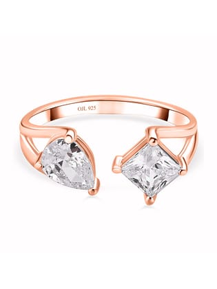 Diamond Look Double Solitaire Ring In Rose Gold-12