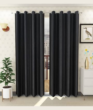 Tanishka Fabs Solid Semi-Transparent Eyelet Door Curtain 7 ft Pack of 2 -Black
