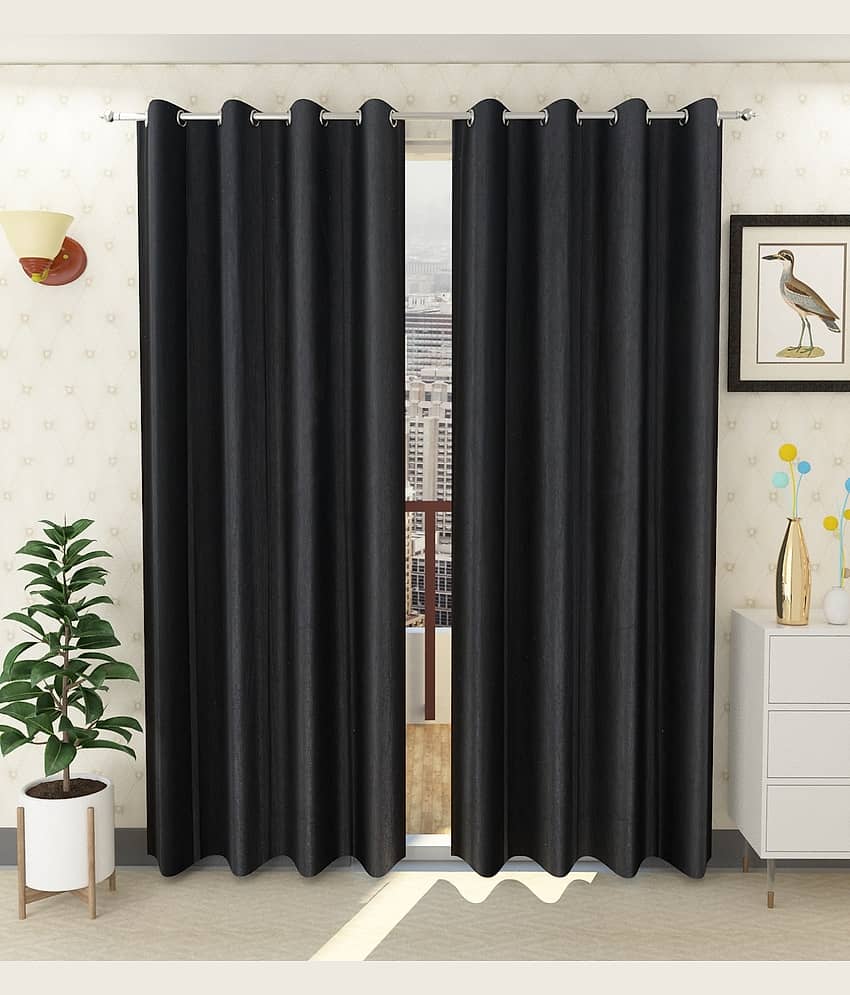 Tanishka Fabs Solid Semi-Transparent Eyelet Door Curtain 7 ft Pack of 2 -Black
