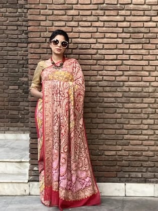 Heavy Embroidered Cherry Red Georgette Saree