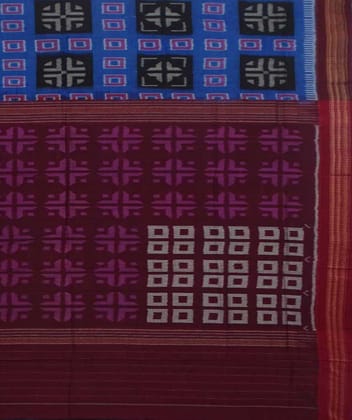 Blue and maroon sambalpuri handwoven cotton saree