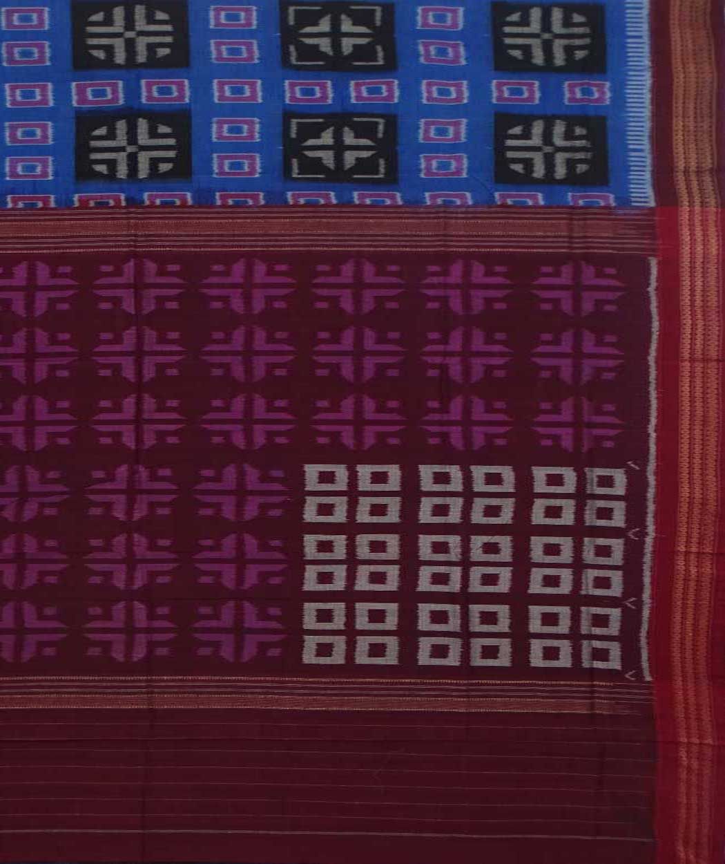 Blue and maroon sambalpuri handwoven cotton saree