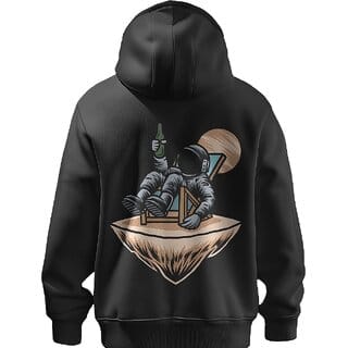 BULL CLOTHING Astronaut Chilling Graphic Black Hoodie  60 Cotton 40 Poly  280 GSM  Unisex Casual Sweatshirt (S)