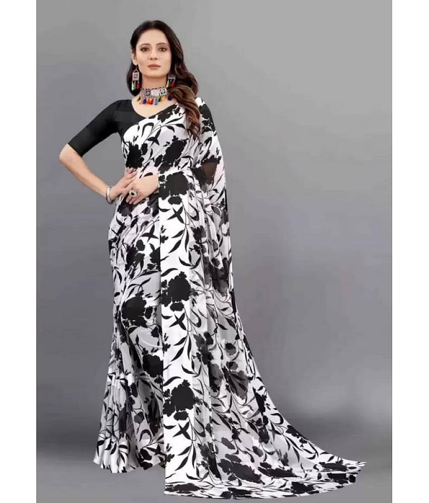 Sanwariya Silk Georgette Printed Saree With Unstitched Blouse Piece ( Black )