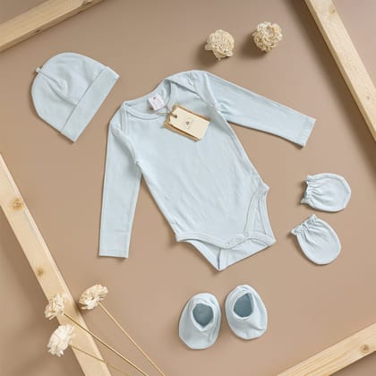 Poshaak Baby Bodysuit Set-Morning Mist / 3-6 months with Cap Mittens and Booties