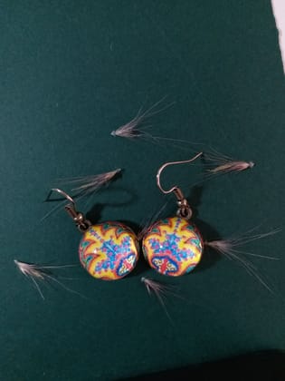 EMBELLISHED BLUE FLOWER GLASS EARRINGS